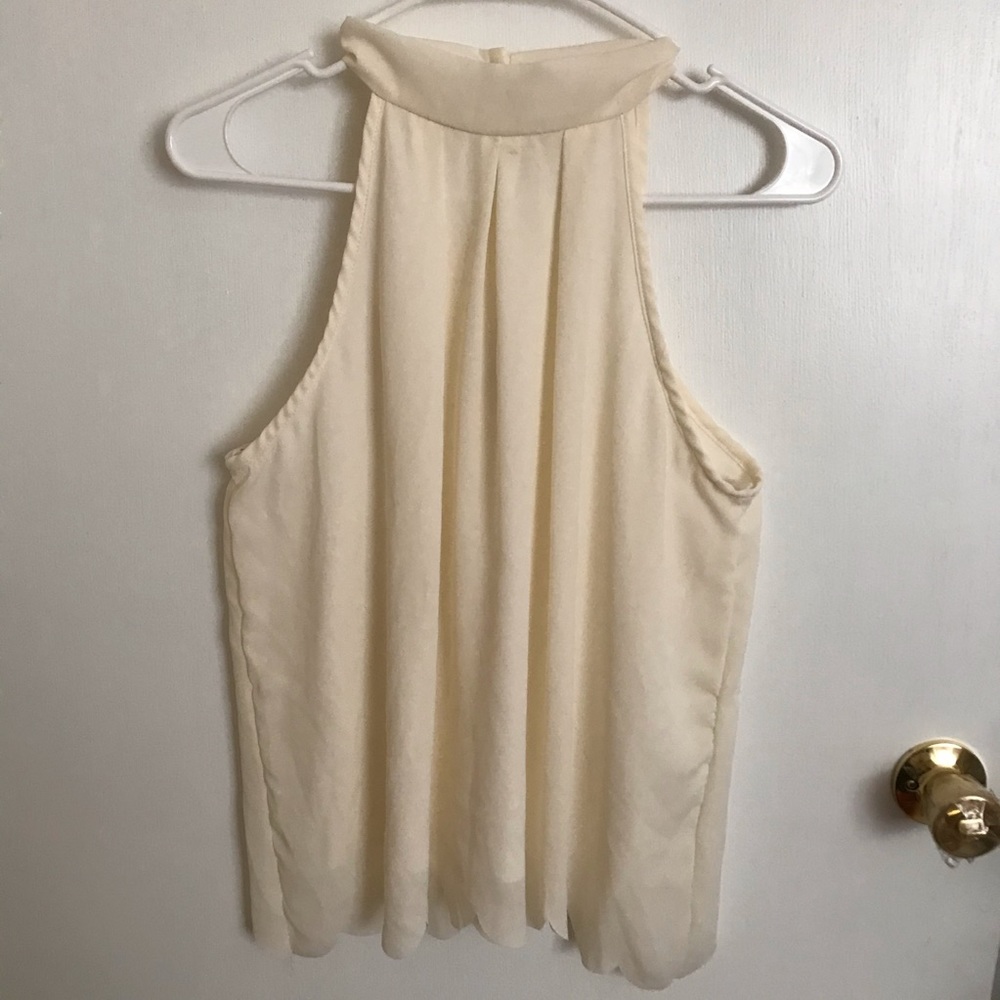 Papaya Scalloped Halter Neck Chiffon Top (Cream)